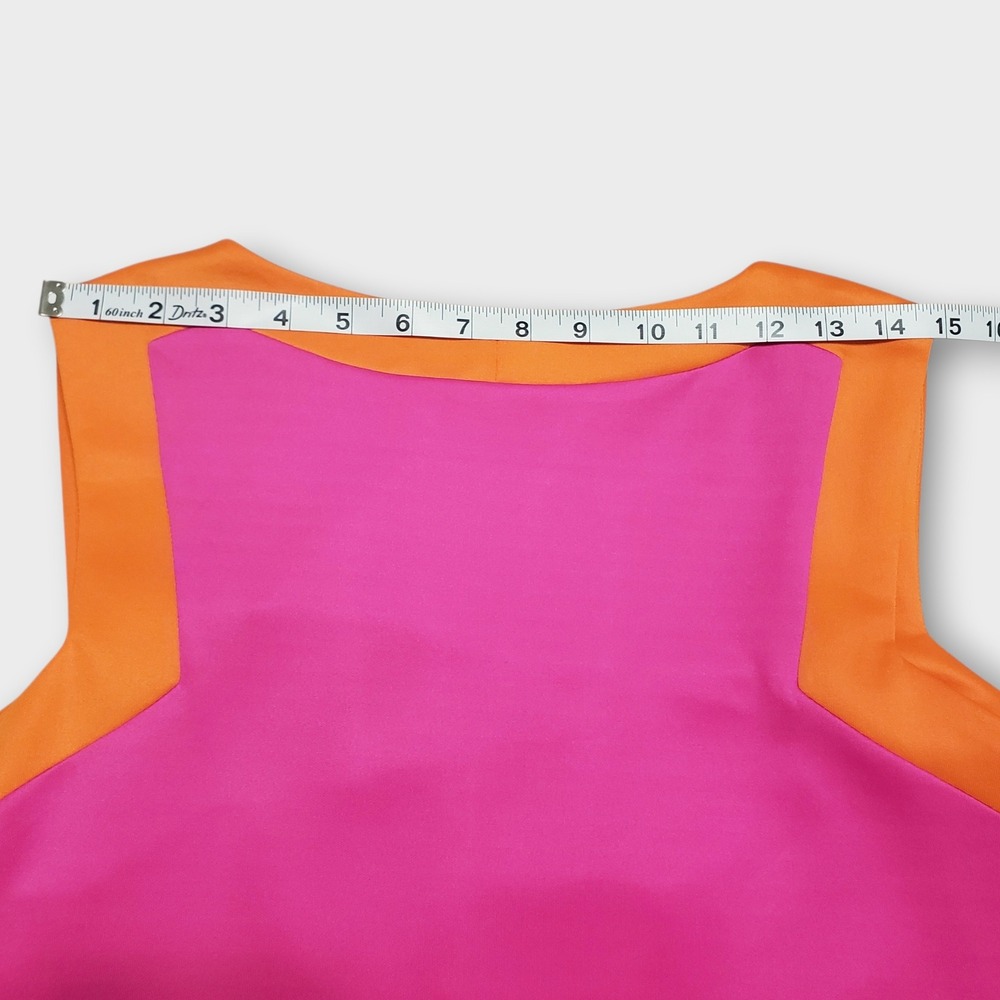 Gretchen Scott Vibrant Pink Orange Contrast Split Neck Tank Top Built In Bra XL - Picture 7 of 8